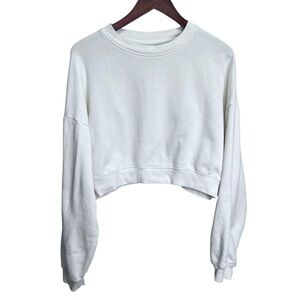 Oak & Fort Cream White Cropped Crew Neck Sweater Size Small